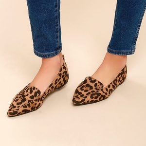 Leopard Suede Pointed Loafers